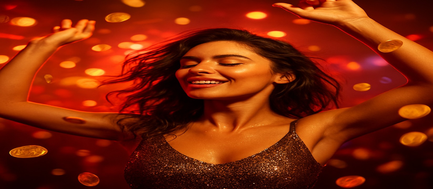 এভিয়েটর গেমে জয়ের আনন্দে উচ্ছ্বাসিত এক নারী, চারদিকে উড়ে চলছে স্বর্ণমুদ্রা